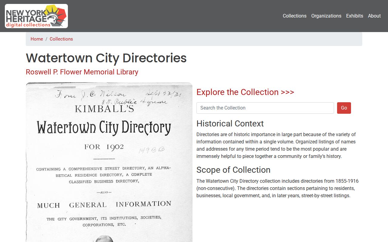 Town of Le Ray residents directory NY Heritage historical directories